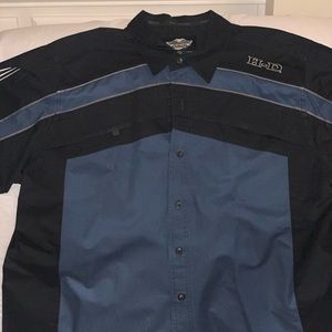 Blue/black HD Garage Shirt w embroidered designs